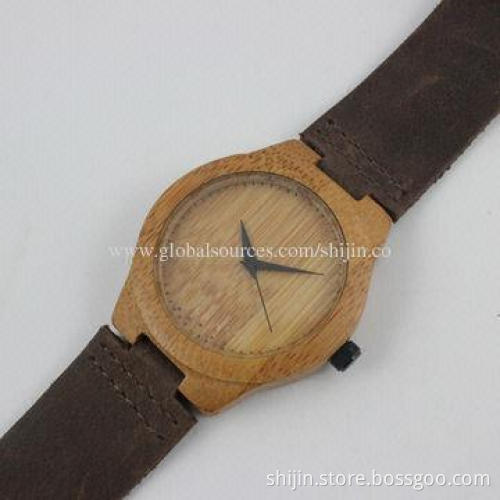 Hot selling Bamboo Wooden Watches, Natural Wood Case Genuine Leather Strap Japan Quartz Movement
